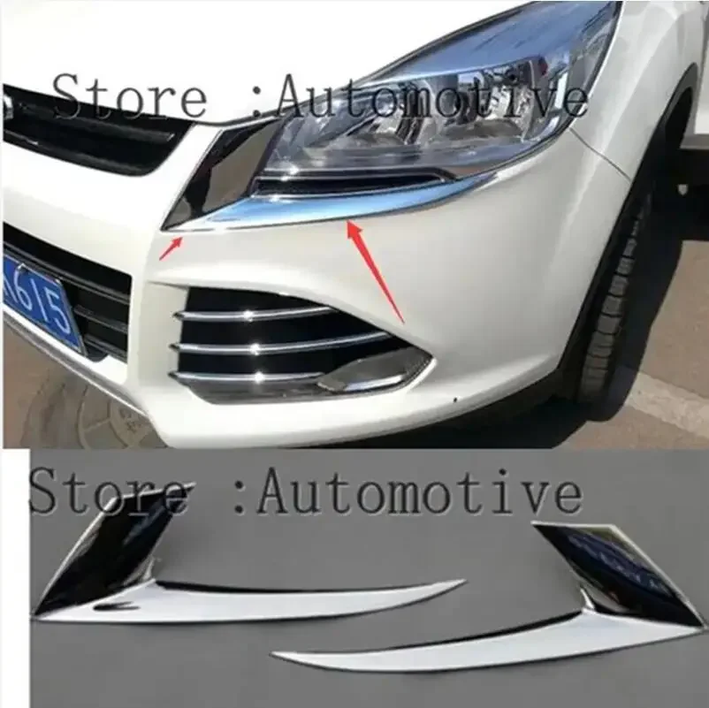 2pcs/set ABS Chrome Front Plated Headlight Cover Head Light Lamp Eyelid Eyebrow Trim Fit for Ford Escape Kuga 2013-2016