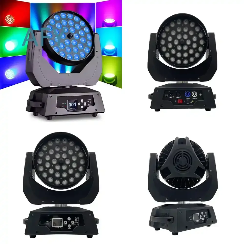 36pcs RGBW LED Lamp Beads for DMX Control Focusing Moving Head Lighting Zoom IP33 Aluminum Stage Light for Nightclub Theater