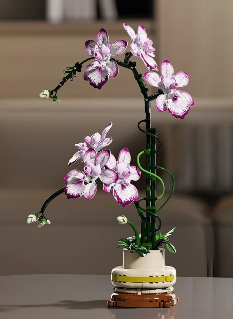 Kreativer Orchideen-Blumenstrauß, Blumen im Topf, Bausteine, unsterbliche Blume, Heim- und Schreibtischpflanzen-Dekoration, zusammenbaubares Baustein-Spielzeug, Geschenk für Teenager. – Detail 2
