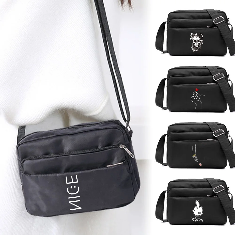 Daily Crossbody Bag White Picture Print Compact Silhouette Multiple Zipper Pockets Great for Work Errands and Weekend Plans
