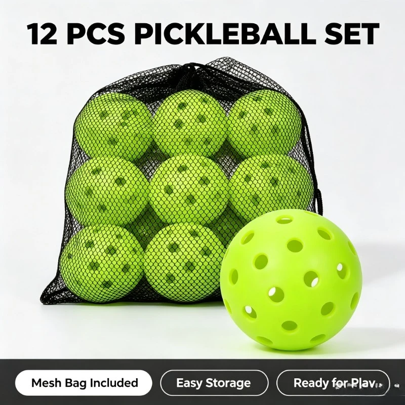 Paquete de 12 Pelotas de Pickleball de 74 mm, Duraderas, con 40 Orificios, 26 g, para Exteriores, para Competición