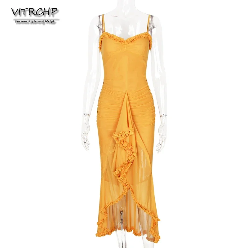 

VITRCHP Sexy Strapless Formal Evening Dresses Solid Irregular Ruffles Sling Dress 2025 New Luxry Sleeveless Backlees Party Dress