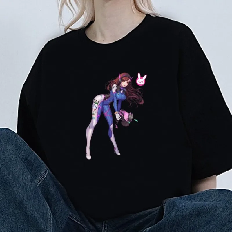 Game O-Overwatch DVA T Shirt Women Couple Combination Clothes Short Sleeve Collar Fashion Man Cotton