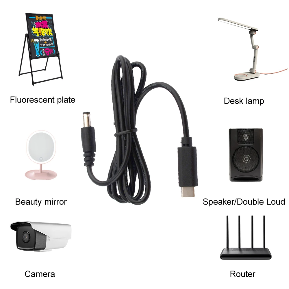 PD/QC 3.0/2.0 FCP/AFC Power Adapter Type-c to DC 5.5x2.5 male 12V 3A Multi-protocol USB Converter Adapter Router Cable Plug