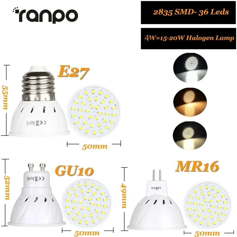 Imagem -02 - Lâmpada Led Branca Neutra Quente Holofotes Lâmpada para Casa Gu10 Mr16 E27 4w 6w 8w 2835smd 1224v 110v 220v 10 Peças por o Grupo