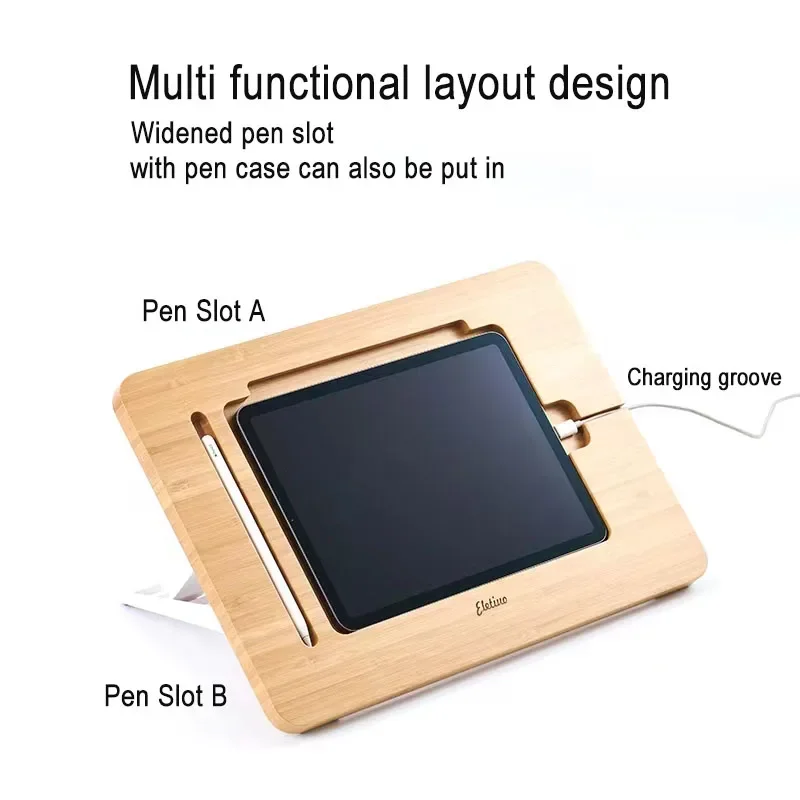 Multi-Angle Foldable Adjustable Bamboo Drawing iPad Holder Stand For iPad  12.9inch 11inch