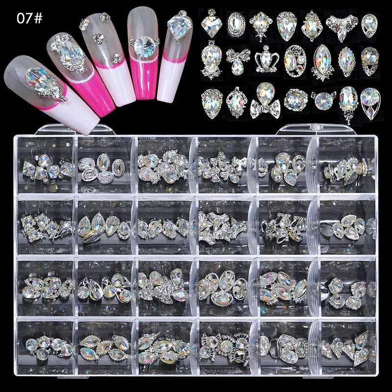 24 Grids Alloy Peach Heart Butterfly Shaped Diamond For Nails Art Decorations DIY Nail Fingertip Jewelry Set AB Nail Rhinestones