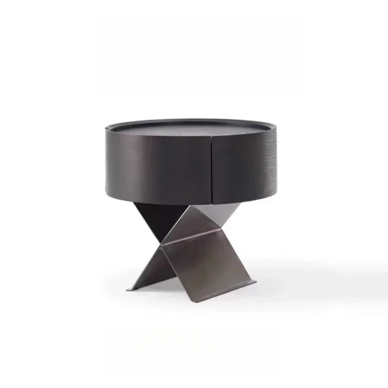 

Italian minimalist bedside table simple storage creative round senior bedroom light luxury bedside table