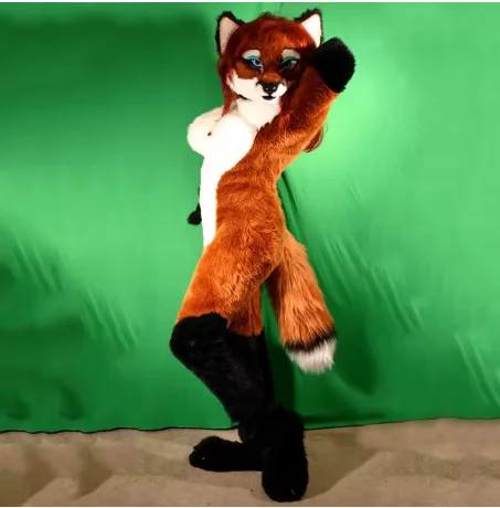 Sexy Miss Fox mascot costume for Cosplay Halloween disguised as real fursuit for Mardi Gras party