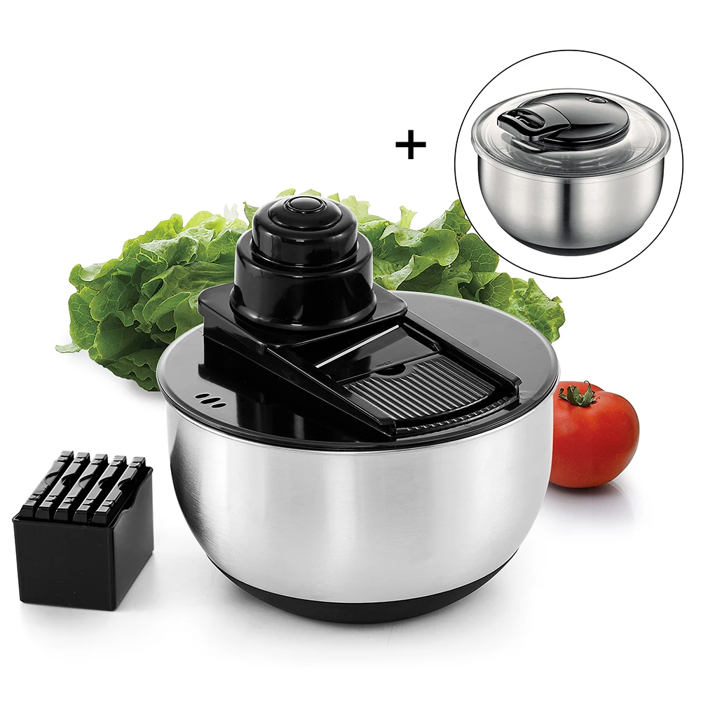 Hot Sale Kitchen New Design Manual Salad Blender Slicer Lettuce Dried Salad Spinner Stainless Steel Vig Spinner Salad