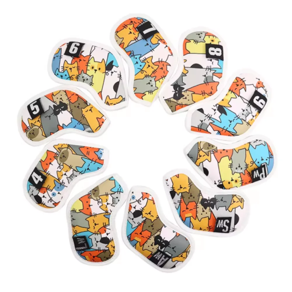 

Чехол на голову для гольф-клуба с граффити и кошачьим узором, мультяшное животное, искусственная кожа, деревянный головной убор для гольфа, водонепроницаемая защита для гольф-клуба с железным полюсом