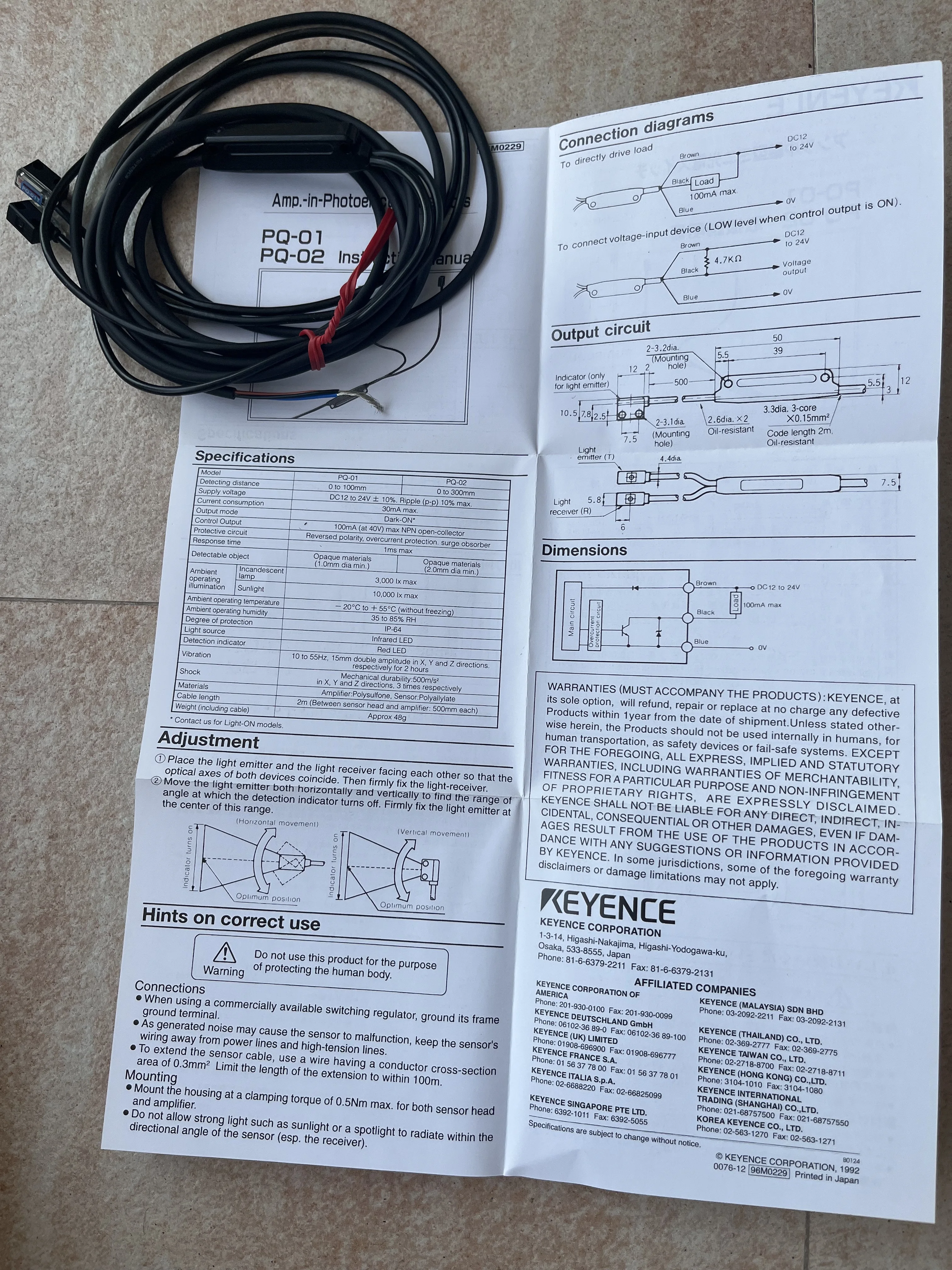 PQ-01 PQ-02 KEYENCE 광전 센서