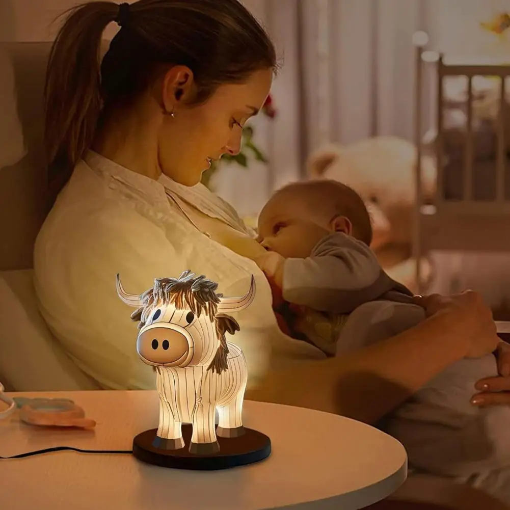 1Pc Bedroom Decoration Lamp Wood Vintage Cow Table Lamp Unique Usb-operated Night Light for Room Desk Decoration Birthday Gift