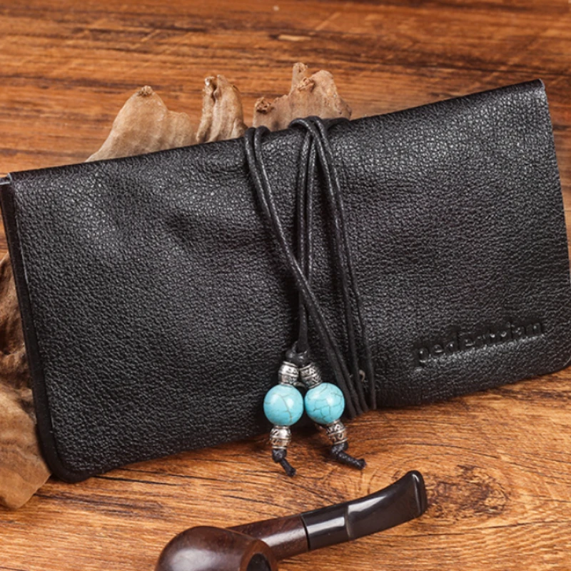 

Genuine Leather 2-Pipe Foldable Pipe Case Handcrafted Portable Dual-Tube Storage Bag for Tobacco Soft Leather Pipe Accessories