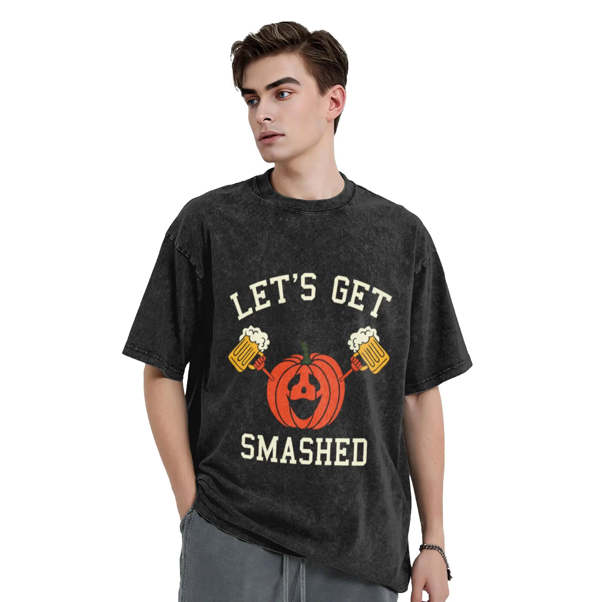 Pumpkin Says Let s Get Smashed Halloween Drinking  Classic Stylish A Vintage Oversized Cotton Unisex T-Shirts