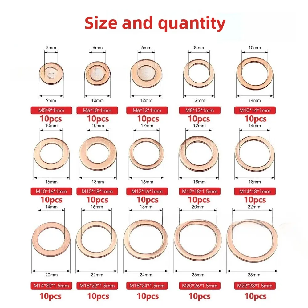 Copper Washer Gasket Set Flat Ring Seal Assortment Kit For Sump Copper Copper Oil Seal Gasket Boxed Gasket Flat Gasket
