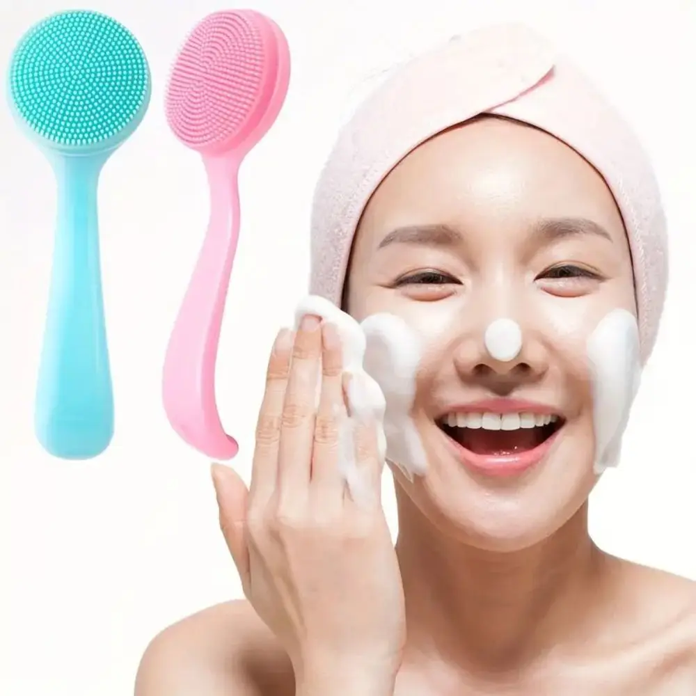 Silicone Facial Cleansing Brush Manual Face Cleaning Scrubber Exfoliator Residues Removal Long Handle Face Wash Brush