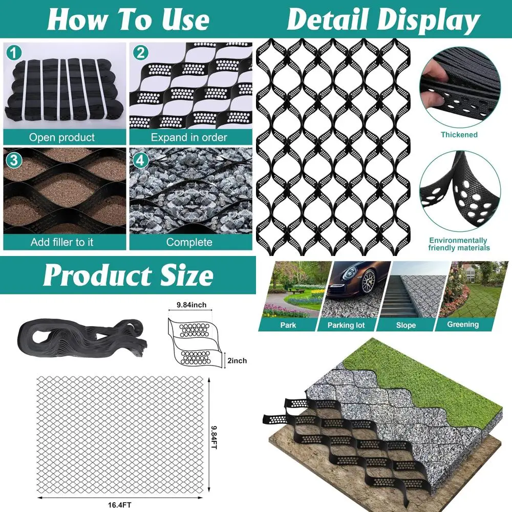

Gravel Ground Grid 160 Sq ft, 2 Depth, Geocell Retainer for Driveway, Garden, Parking, and Slope Stabilization