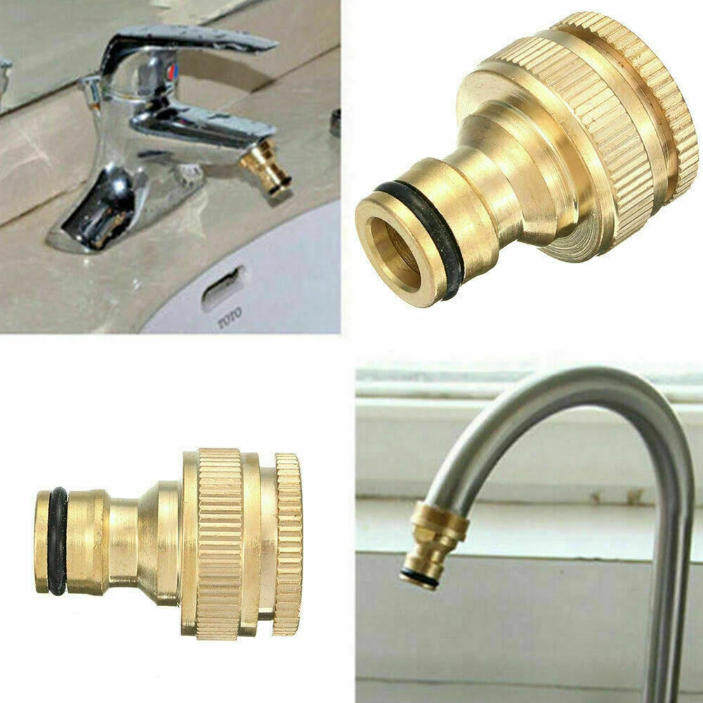 Conector de tubería de agua para jardín y patio trasero, adaptador de montaje, conector rápido de latón de 3/4 pulgadas, 1 unidad, grifo de manguera dorada, nuevo