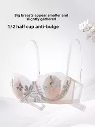 Women's Rabbit Ears Big Chest Small Thin Bra Soft Underwire Sexy European American Embroidery French Underwear Set