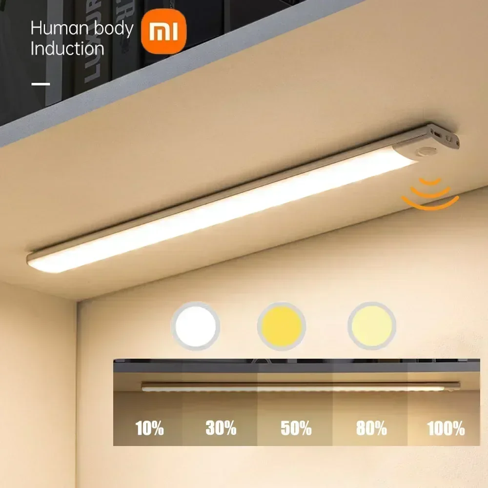 Xiaomi-luz nocturna con Sensor de movimiento, lámpara LED inalámbrica recargable por USB, lámpara de noche con atenuación de 3 colores, decoración