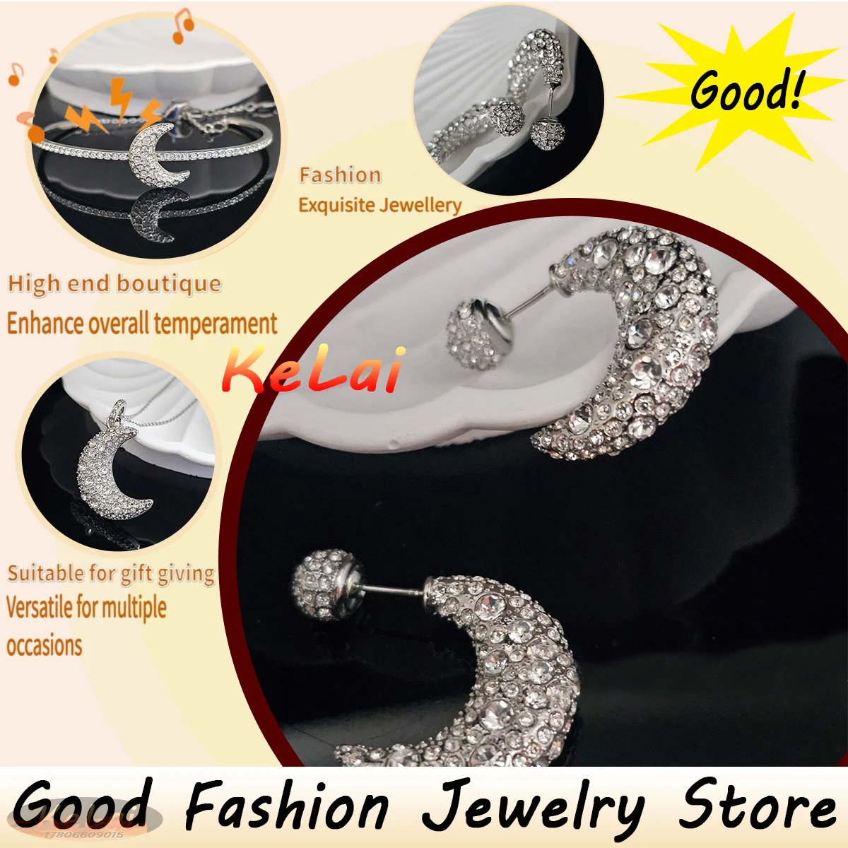 

2025 Fashion Moon Series Full Diamond Necklace Earnail Bracelet Light Luxury Niche Jewelry Set Suitable for Various Occasions