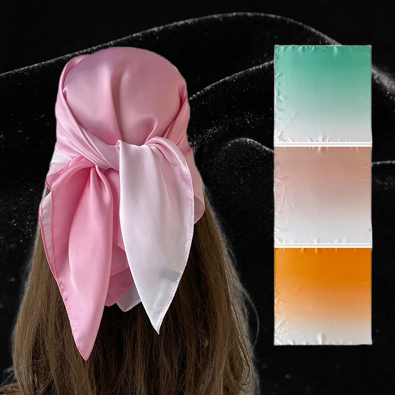 Minimalist Luxury Satin Square Scarf Women's Gradient Ombre Turban Wrap Elegant Headscarf Neck Scarf 3 Colors Available