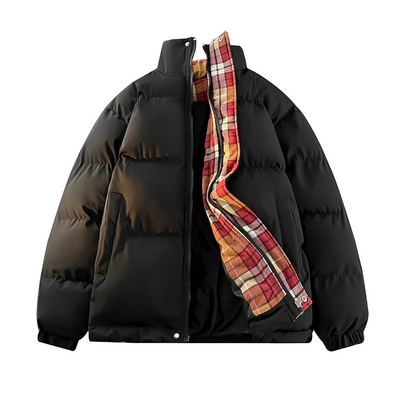 

Хлопковая куртка с воротником-стойкой в американском стиле ретро, уличная сетка для мужчин и женщин, зимнее толстое теплое пальто, свободный топ с длинными рукавами