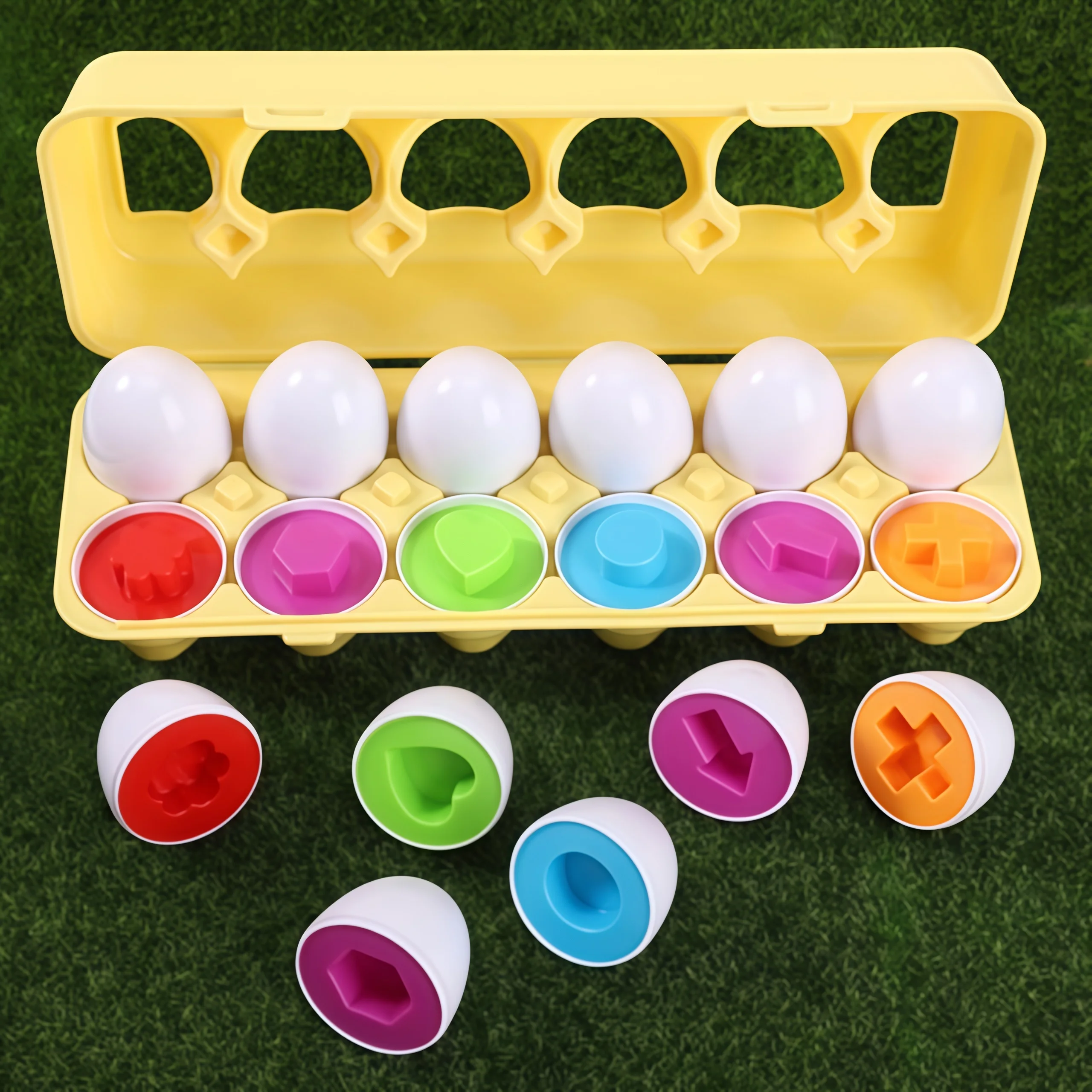 Bijpassende eieren speelgoed kleur- en vormherkenning sorteerder puzzel, Montessori speelgoed voor baby paasreizen bingospel, zintuiglijk vroeg