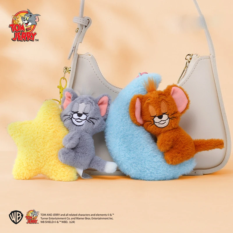 New Cute Tom and Jerry Cartoon Plush Keychain Soft Stuffed Toy Backpack Pendant Car Keys Funny Cute Squeak Keychain Accessories