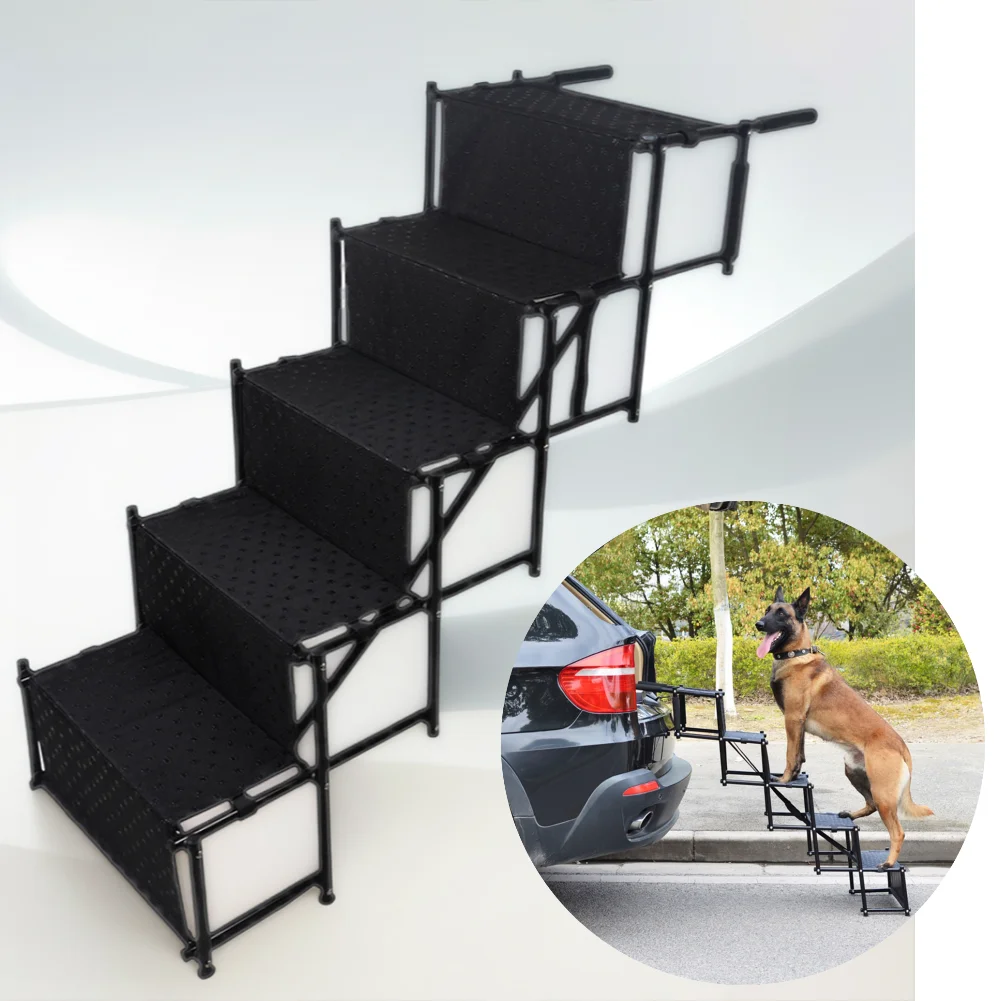 

Iron Dog Car Ramp for Large Dog 5 Steps Support Up 150 Lbs Foldable Portable Dog Steps Pet Stair for High Beds Truck Car SUV