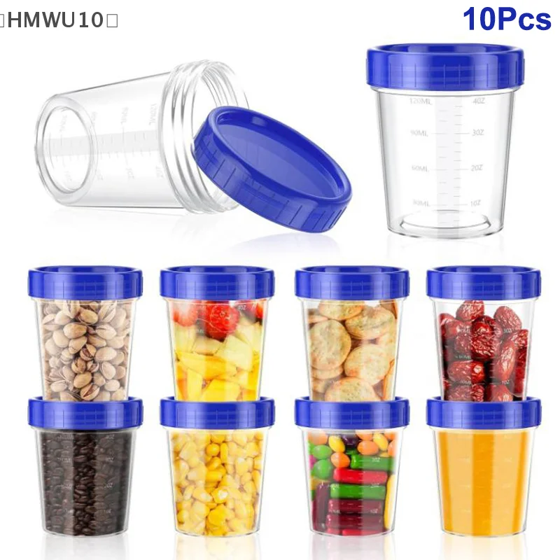 5/10Pcs Plastic Measuring Cup With Scale Salad Dressing Container With Lids 120ml Leak Proof Reusable Stackable Containers