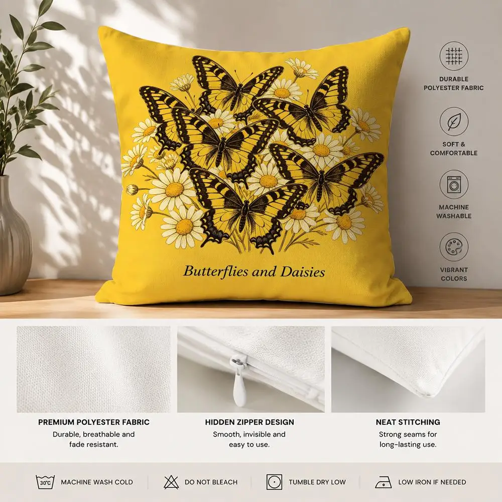 Daisy Line Bicycle Simple Cushion Cover 40x40cm Square Decorative Sofa Cushion Cover Bedroom Living Room Home Decor Gift