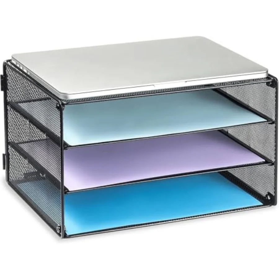 

3 Tier Letter Tray Paper Organizer for Desk, Mesh Metal Desk File Organizer with Sliding Trays for Letter/A4 Paper, Mail, Bills