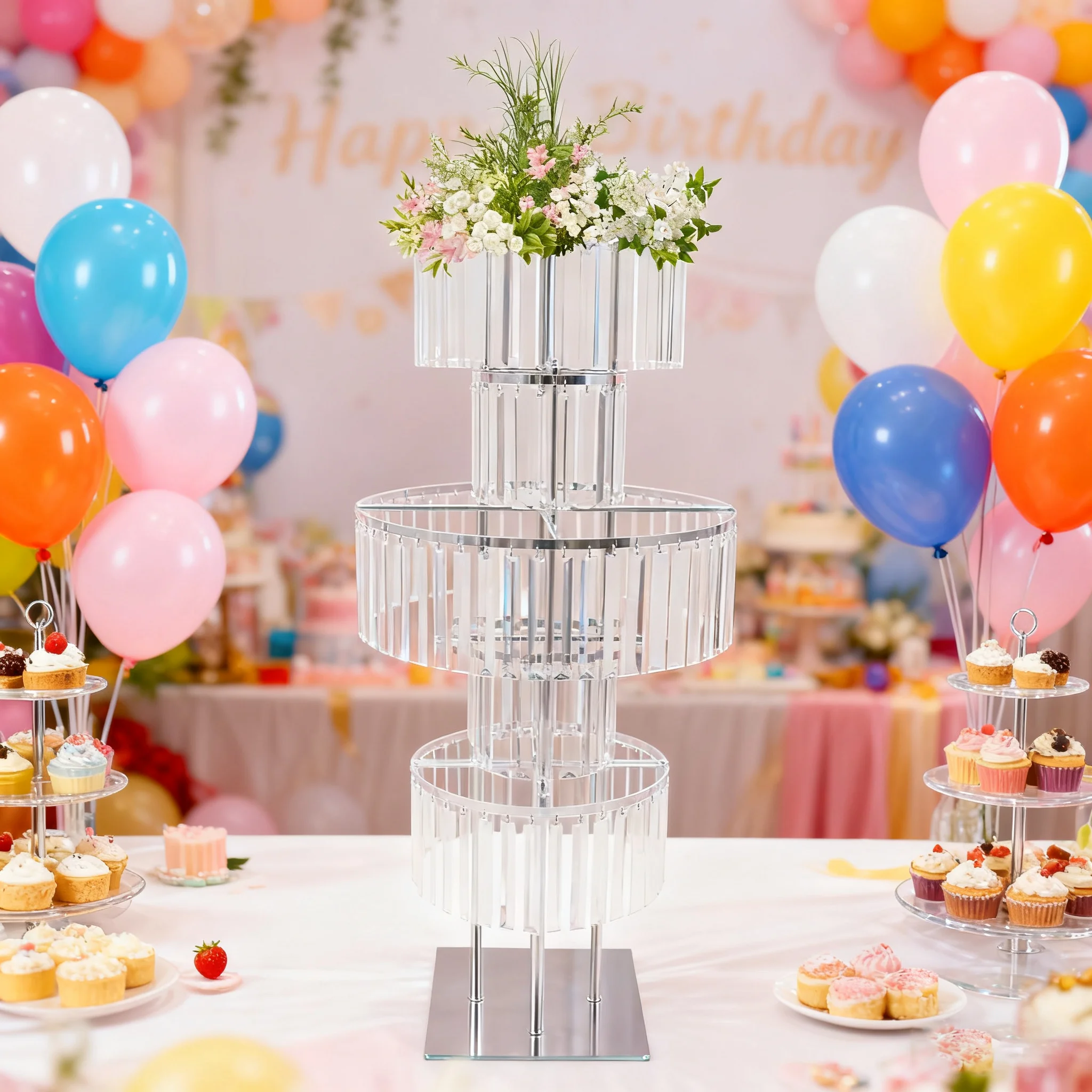 

Flower Stand 5 Tiers Acrylic Free Standing Flower Holder Display Decor for Wedding Centerpiece Parties Banquets Events