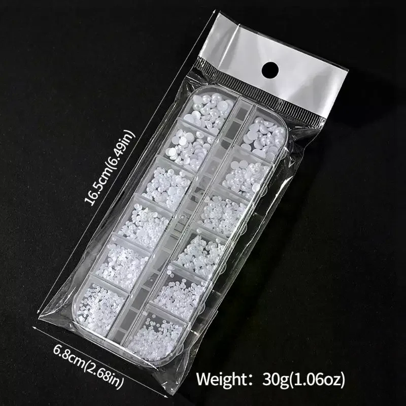 12 Grid Mixed Flat Bottomed Pearl Half Round Rhinestones 3D Nail Decoration Nail Jewelry Nail Charm Manicure Art