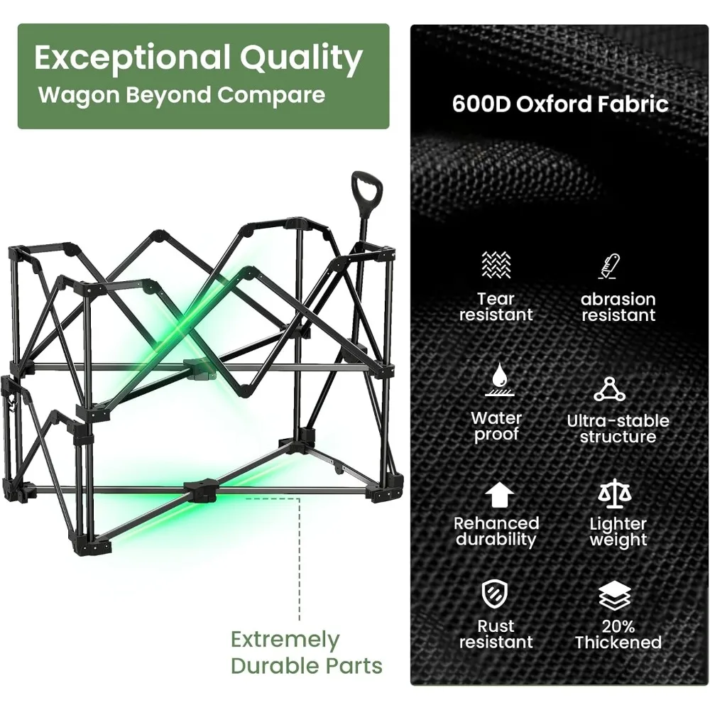 All-Terrain Double Decker Wagon with 500 LB Capacity and 400L Collapsible Carts, 46-Inch Extendable Cart with Nylon for Outdoor