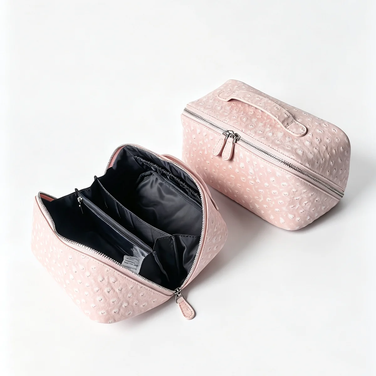 Neue Kosmetiktasche aus Straußenleder, tragbarer Reise-Kosmetik-Organizer, schneeweiß, für Damen, Handtasche, Toilettenartikel-Etui, Kosmetikbeutel – Detail 14