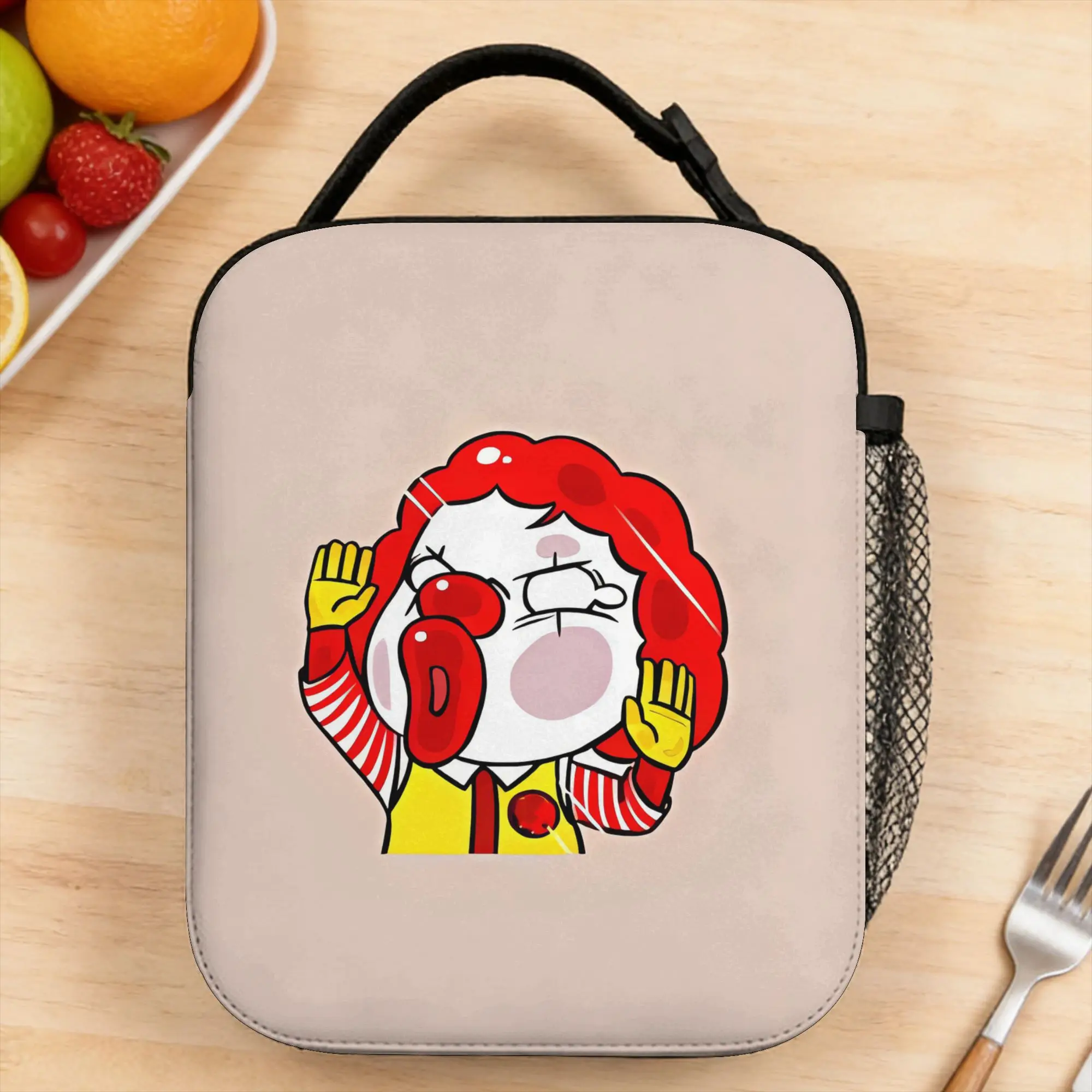 Cute Clown Character On Beige Background Lunch Bag  Aesthetic Lunch Box For Men  Travel Cooler Bag Oxford Thermal Tote Handbags