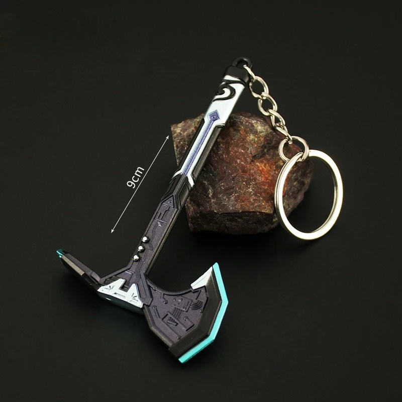 9cm/3.54in Valorant Western Future 게임 주변 장치 미니 테두리 시대 전투 도끼 장난감 키 체인 펜던트 장식 소년을위한 수공예품