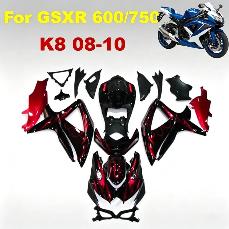 ABS Motorcycle Whole Fairing kit fit for GSXR600 750 08 09 10 GSXR 600 GSX-R750 K8 2008 2009 2010 Fairings kits red flame
