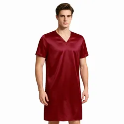 Camicia da notte da uomo in raso da notte con scollo a V manica corta da notte indumenti da notte abbigliamento per la casa lati indumenti da notte divisi