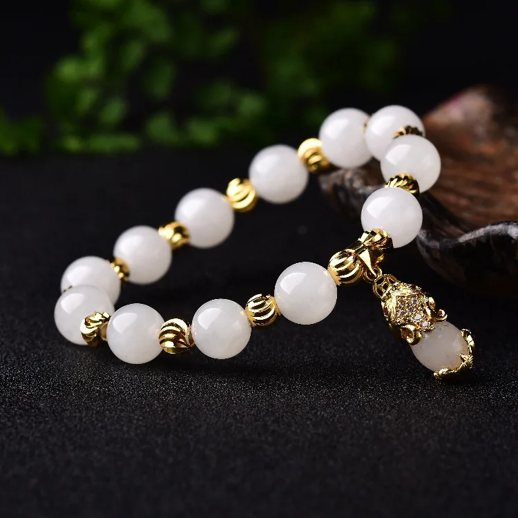 Natural White Jade Pixiu Bracelet Lucky Charm Fengshui Pi Yao Wealth Protection Amulet Bracelets Bangle Men Women Fine Jewelry