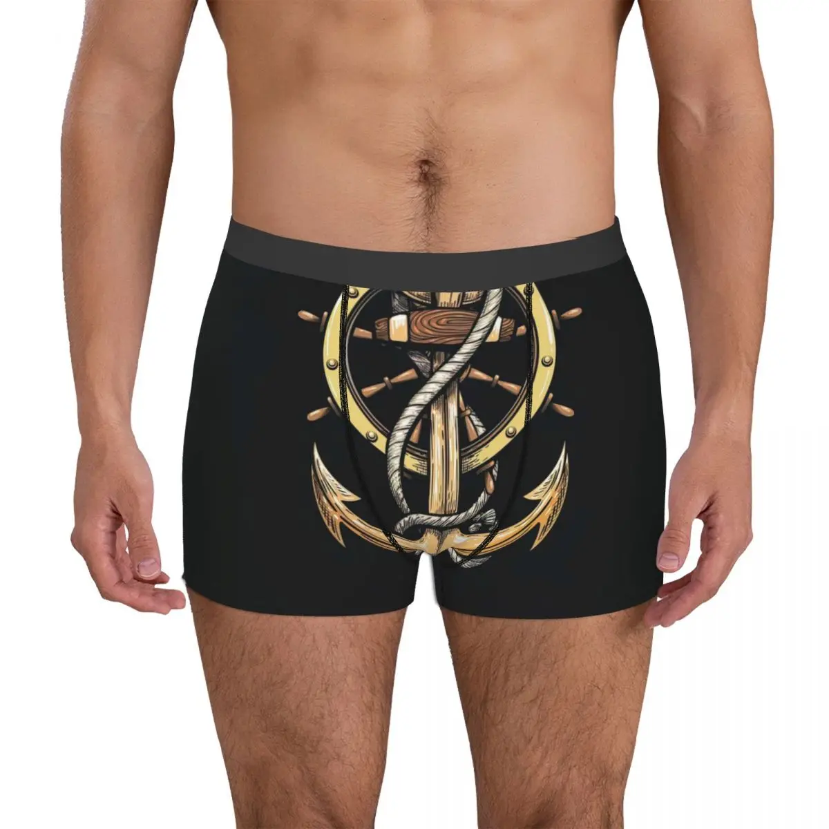 

Anchor In Ropes And Ship Wheel Underpants Breathbale Panties Male Underwear Print Shorts Boxer Briefs