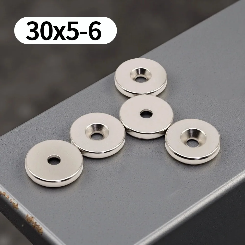 30x5-6mm Round Countersunk Hole Neodymium Magnet Disc Magnets With Screw Hole for Mounting Tool Holder DIY Workshop Fixing