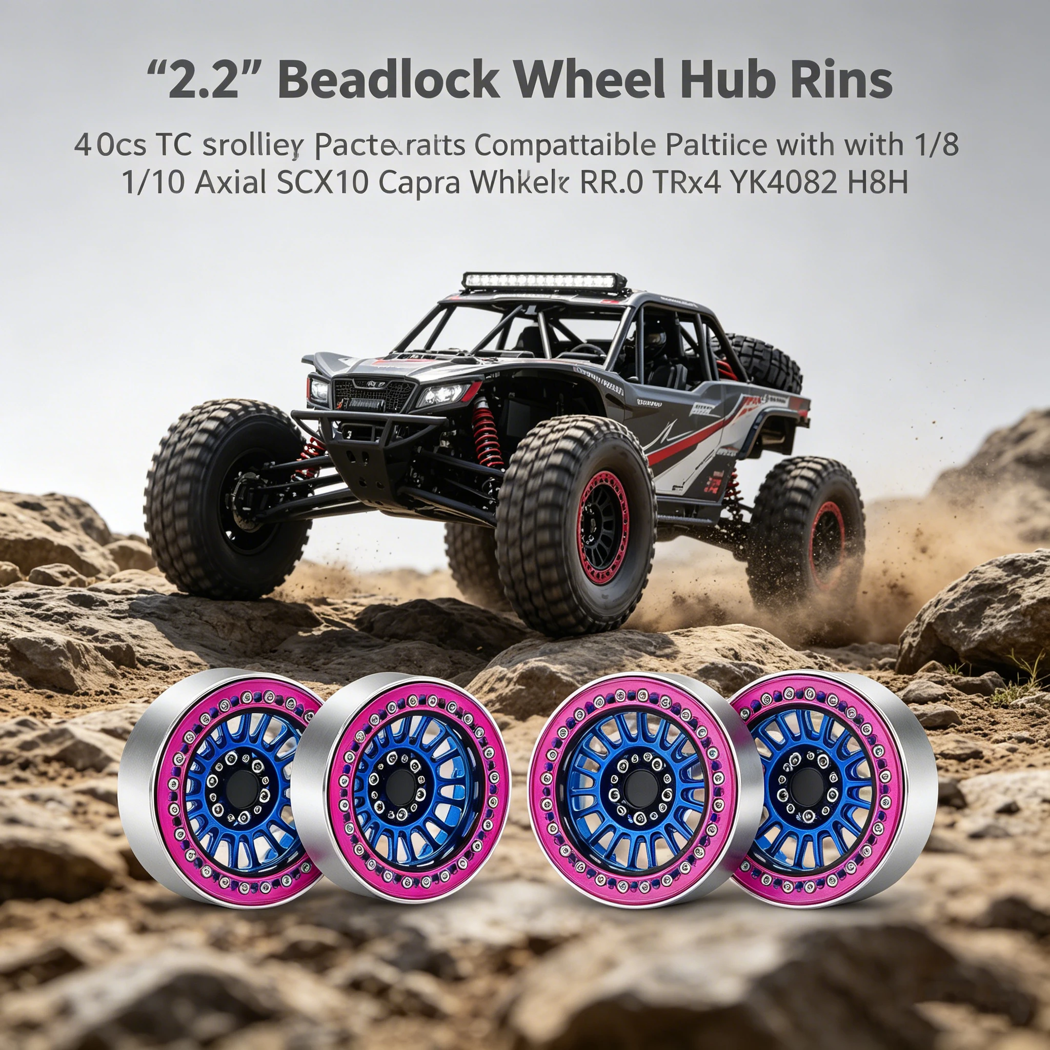 

2.2" Beadlock Wheel Hub Rim 4Pcs RC Crawler Parts Compatible with 1/8 1/10 Axial SCX10 Capra Wraith RR10 TRX4 YK4082 H8H
