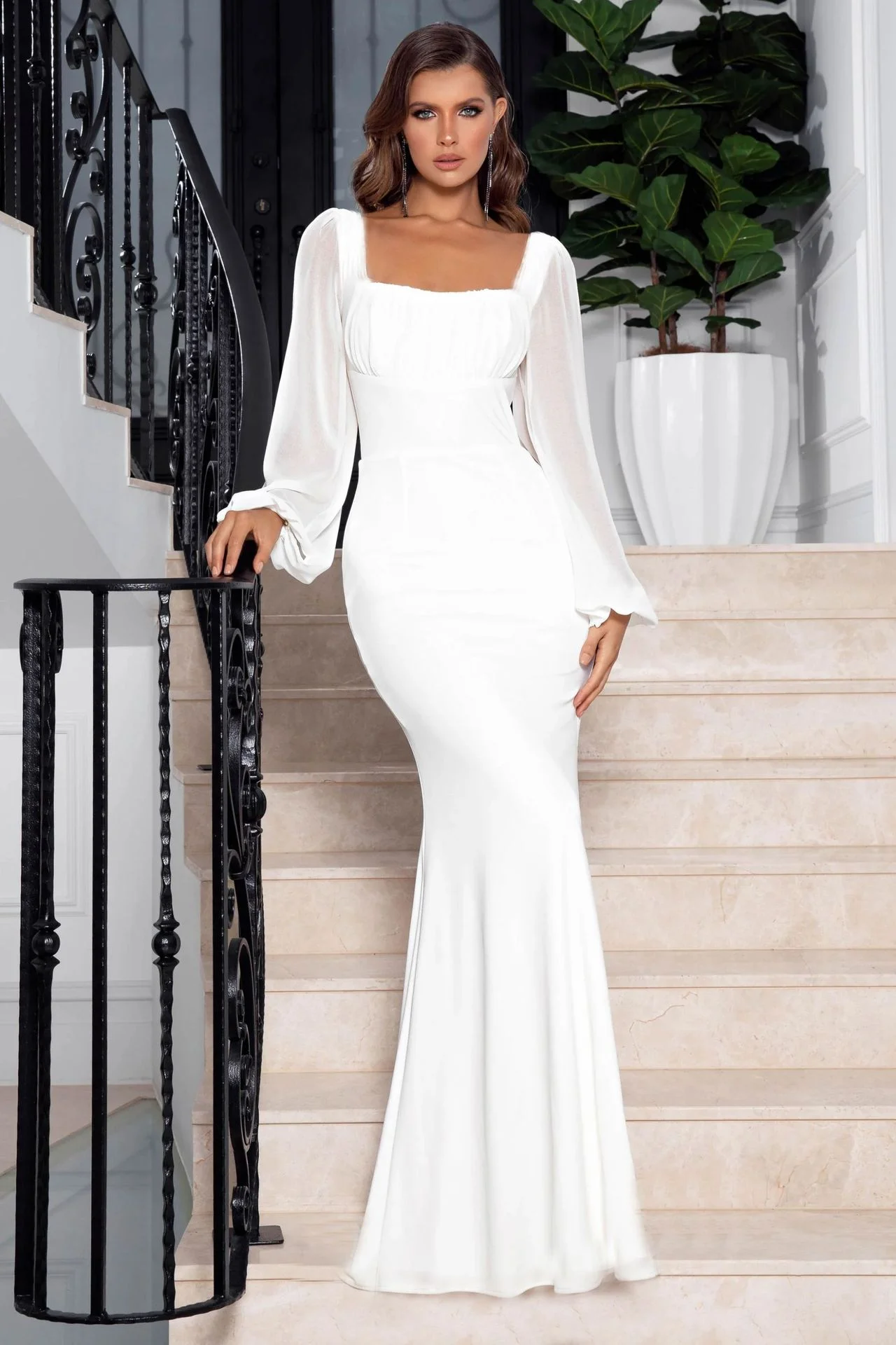 Vestidos De Novia Mermaid Wedding Dress for Woman 2023 Robe De Mariée Bride Dress Satin Long Sleeves Bridal Gowns