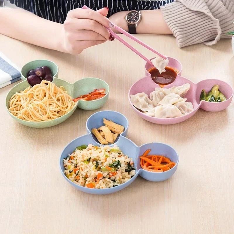 New Kid Cartoon Mouse Mickey Bowl Plates Lunch Box Kid Baby Kids Infant Rice Food Bowl Plastic Dinnerware