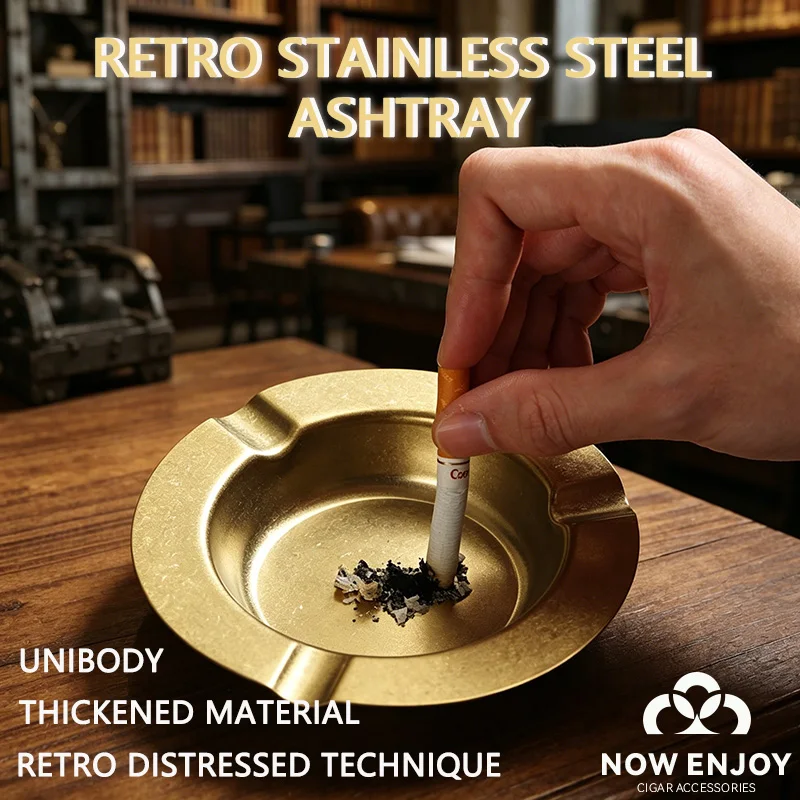 

NOW ENJOY Creative Retro Stainless Steel Cigarettes/Cigar Ashtray Wind-proof Ashtray Cigarettes Smoking Accessories