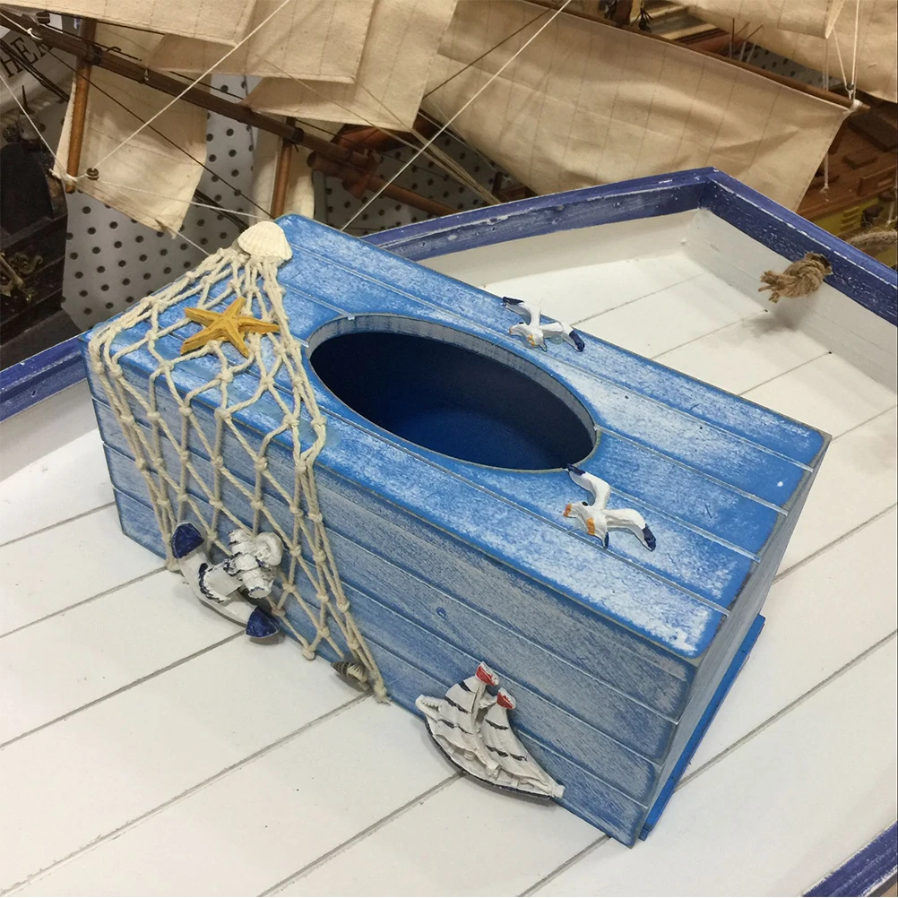 

1pc Decorative Wooden Tissue Box Desktop Storage Container for Home Office Hotel Bedroom Mediterranean Pattern Dirt
